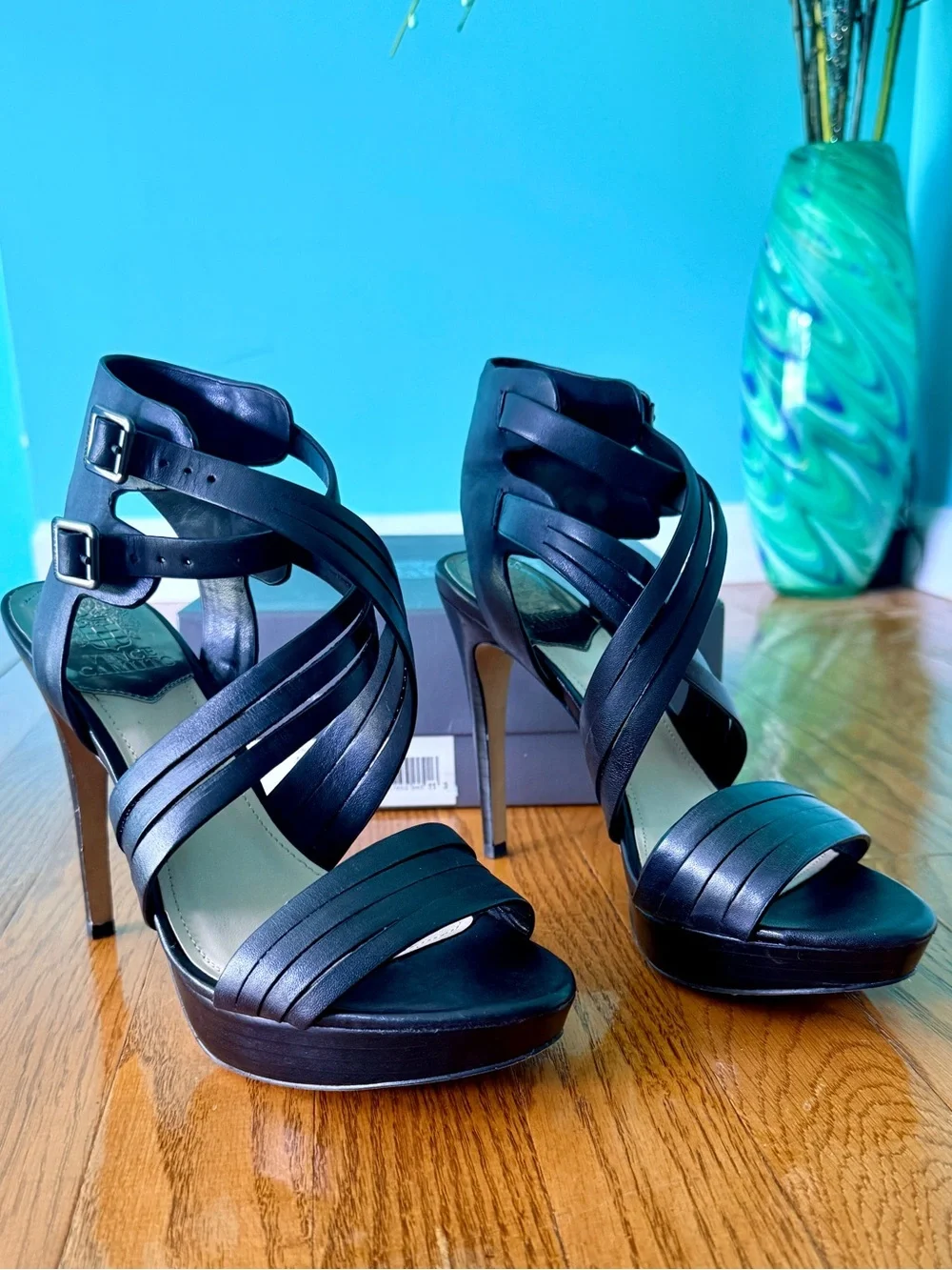Vince Camuto Black Crisscross Platform Heels